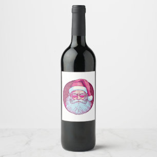 Retro vintage roze kerstman wijn etiket