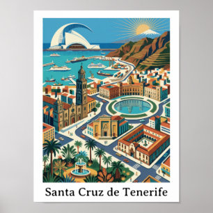 Retro Vintage Santa Cruz de Tenerife Stad Poster