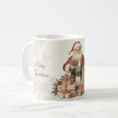 Retro Vintage Santa Holly Vrolijk Kerstfeest Koffiemok (Voorkant links)