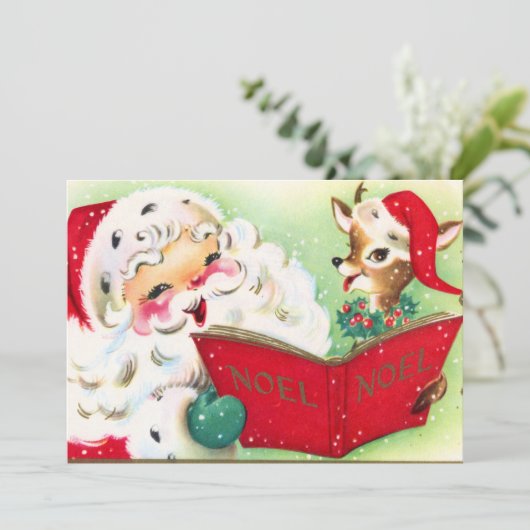 retro vintage Santa Render Feestdagenkaart (Staand voorkant)