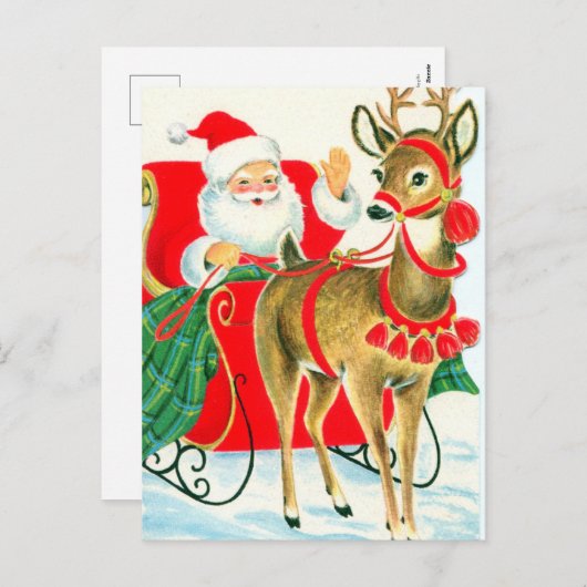 retro vintage Santa Render Feestdagenkaart (Voorkant / Achterkant)