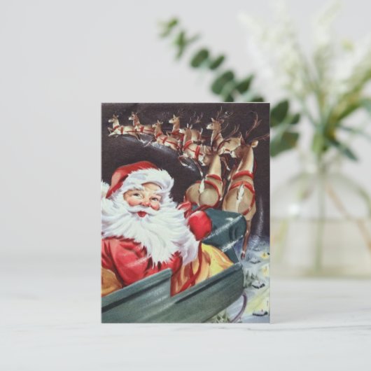 retro vintage Santa Render Feestdagenkaart (Staand voorkant)