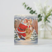 retro vintage Santa Render Feestdagenkaart (Staand voorkant)