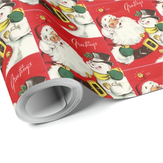 retro vintage Santa snewman Cadeaupapier (Rol Hoek)
