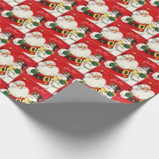 retro vintage Santa snewman Cadeaupapier (Hoek)