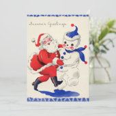 retro vintage Santa snewman Feestdagenkaart (Staand voorkant)