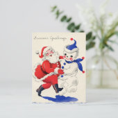 retro vintage Santa snewman Feestdagenkaart (Staand voorkant)