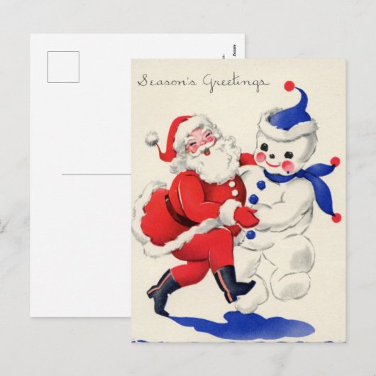 retro vintage Santa snewman Feestdagenkaart (Voorkant / Achterkant)
