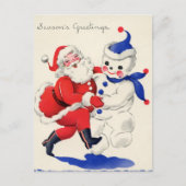retro vintage Santa snewman Feestdagenkaart (Voorkant)