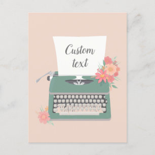 Retro vintage schrijfmachine & bloemen & aangepast briefkaart