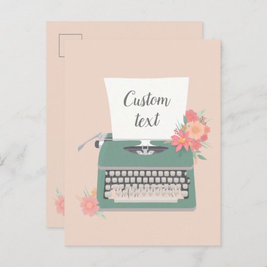 Retro vintage schrijfmachine & bloemen & aangepast briefkaart (Voorkant / Achterkant)