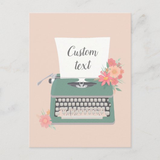 Retro vintage schrijfmachine & bloemen & aangepast briefkaart (Voorkant)