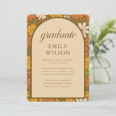 Retro Vintage Script Bloemen Afstudeerfeest Aankondiging (Staand voorkant)