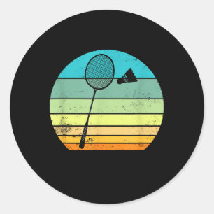 Retro Vintage Shuttle Racket Badminton Speler Ronde Sticker