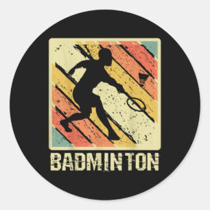 Retro Vintage Shuttle Speler Badminton Ronde Sticker