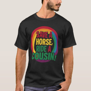 Retro Vintage Sla een paard Red een neef Regenboog T-shirt
