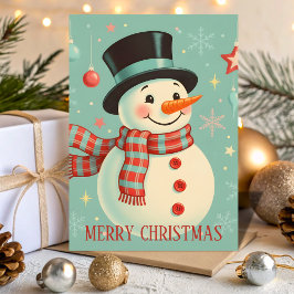 Retro Vintage Snowman Cheer Christmas Feestdagen Kaart