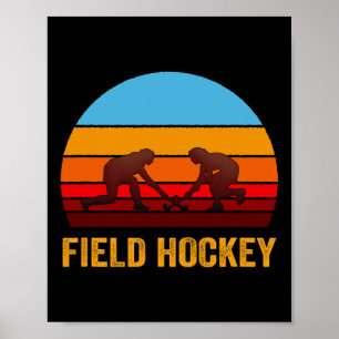 Retro Vintage Stijl Zonsondergang Hockeyveld Poster