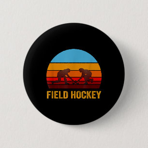 Retro Vintage Stijl Zonsondergang Hockeyveld Ronde Button 5,7 Cm