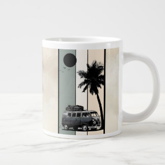 Retro Vintage Strand Busje en Palmboom Grote Koffiekop