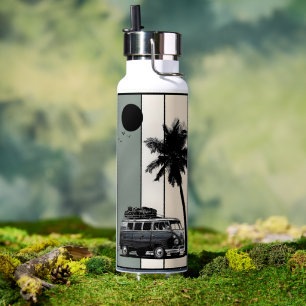 Retro Vintage Strand Busje en Palmboom Waterfles