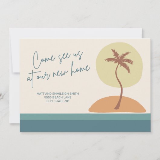 Retro Vintage Strand Palmboom Verhuisbericht (Voorkant)