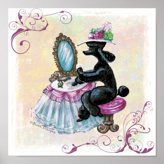 Retro vintage style black poodle boudoir print (Voorkant)