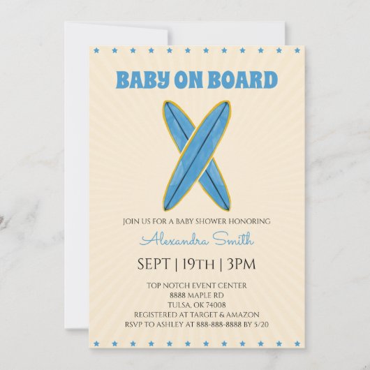Retro Vintage Surf Baby Shower Kaart (Voorkant)