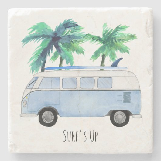 Retro Vintage Surfplanken Stenen Onderzetter (Voorkant)