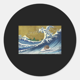 Retro Vintage Surft Op Een Golf Schattig Dier Egel Ronde Sticker
