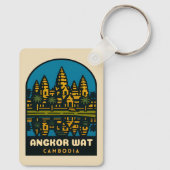 Retro Vintage Travel Angkor Wat Cambodia  Sleutelhanger (Achterkant)