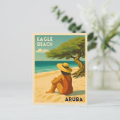 Retro Vintage Travel Aruba Eagle Beach Schilderach Briefkaart (Staand voorkant)