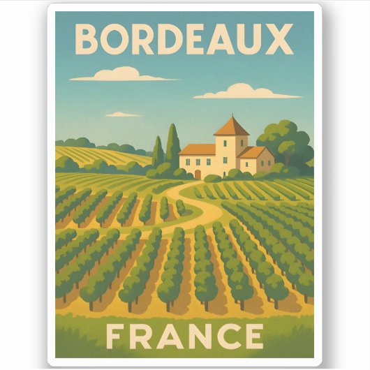 Retro Vintage Travel Bordeaux Frankrijk Wijngaard Sticker (Voorkant)