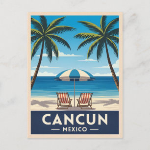 Retro Vintage Travel Cancun Mexico Strandlandschap Briefkaart