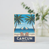 Retro Vintage Travel Cancun Mexico Strandlandschap Briefkaart (Staand voorkant)