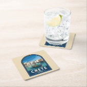 Retro Vintage Travel Crete Greece Seaside Kartonnen Onderzetters (Insitu)