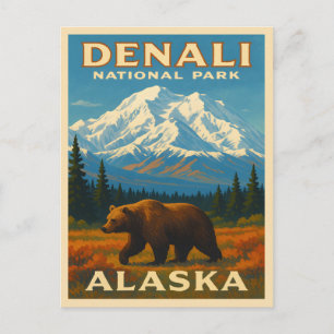 Retro Vintage Travel Denali Nationaal Park Alaska Briefkaart
