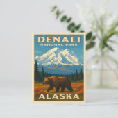 Retro Vintage Travel Denali Nationaal Park Alaska Briefkaart (Staand voorkant)