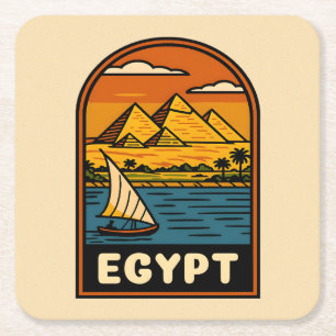 Retro Vintage Travel Egypte Piramide Nijl River Kartonnen Onderzetters