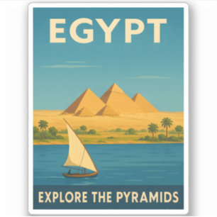 Retro Vintage Travel Egypte Piramide Nijl River Sticker