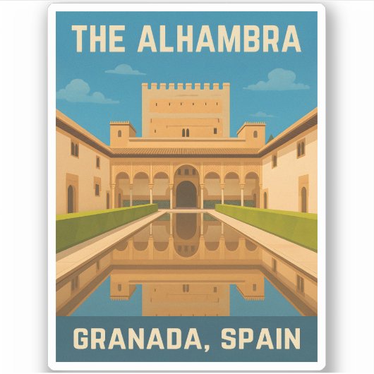 Retro Vintage Travel Het Alhambra Granada Spanje Sticker (Voorkant)