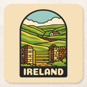 Retro Vintage Travel Ireland Platteland Schilderac Kartonnen Onderzetters