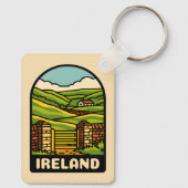 Retro Vintage Travel Ireland Platteland Schilderac Sleutelhanger (Achterkant)