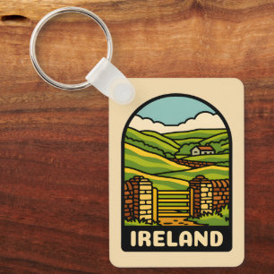 Retro Vintage Travel Ireland Platteland Schilderac Sleutelhanger