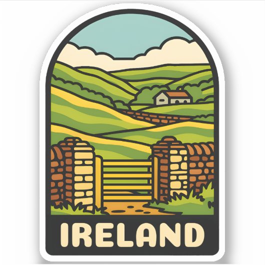 Retro Vintage Travel Ireland Platteland Schilderac Sticker (Voorkant)