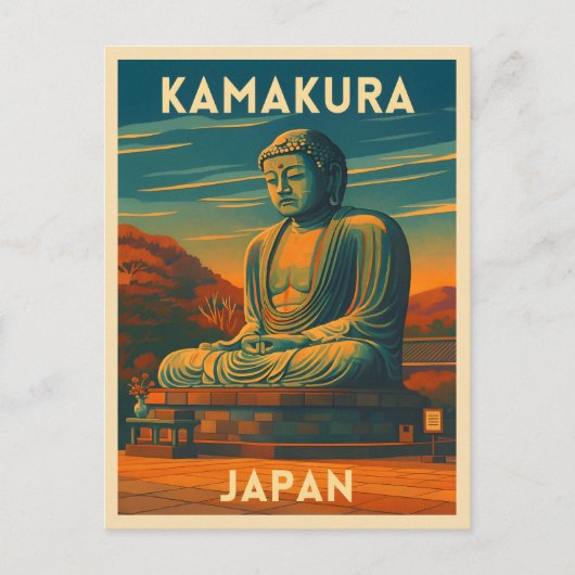 Retro Vintage Travel Kamakura Japan Buddha Briefkaart (Voorkant)