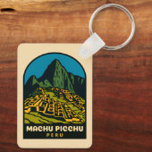 Retro Vintage Travel Machu Picchu Peru Landscape Sleutelhanger (Achterkant)
