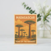 Retro Vintage Travel Madagaskar Baobab Tree Sunset Briefkaart (Staand voorkant)