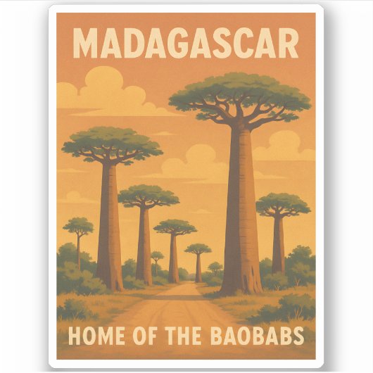 Retro Vintage Travel Madagaskar Baobab Tree Sunset Sticker (Voorkant)