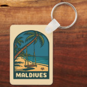 Retro Vintage Travel Malediven Island Beach Schild Sleutelhanger (Achterkant)